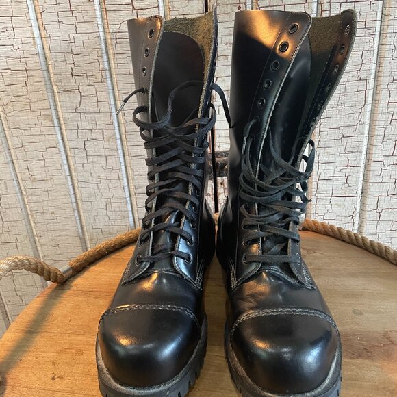 * SOLD * British Rangers Black Leather Combat Army Boots 14 Holes Sz 8 Men 10 W - Picture 2 of 6